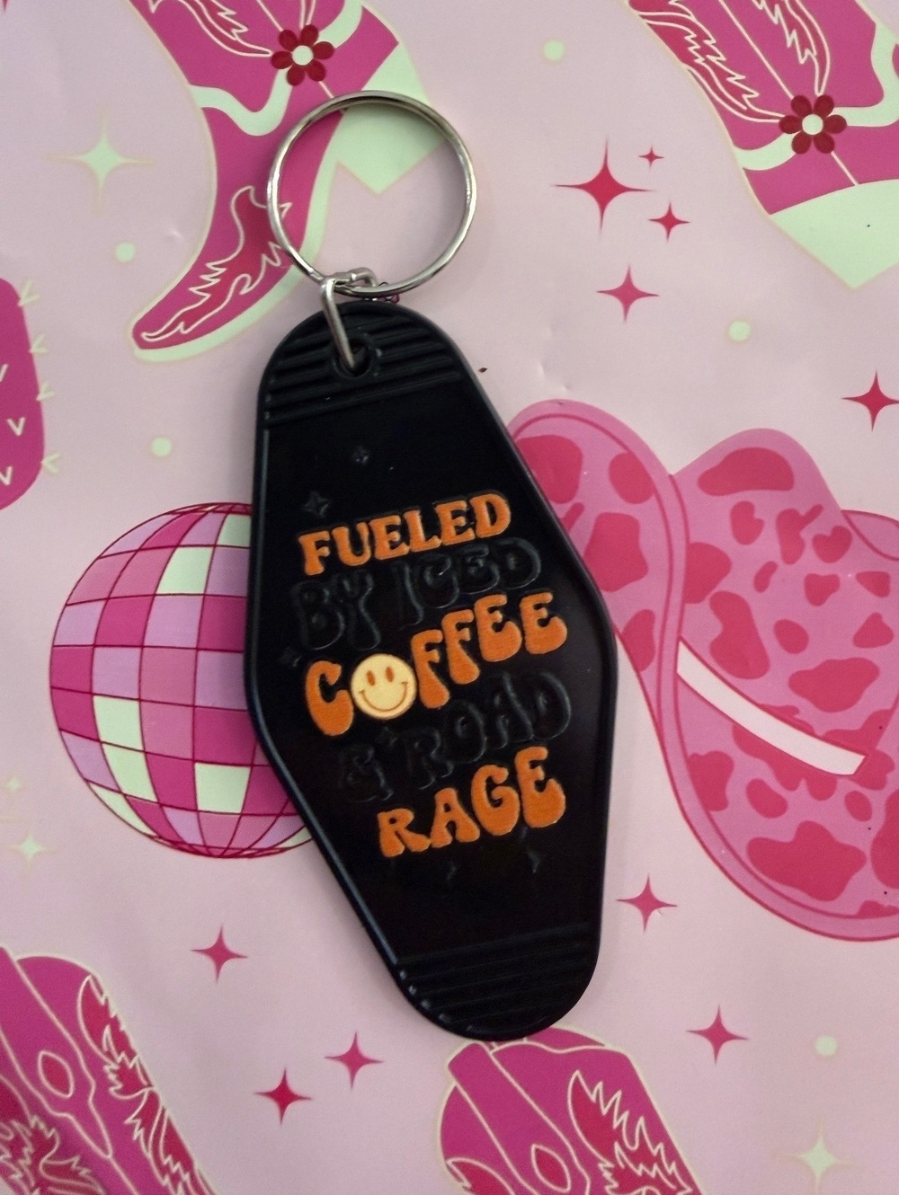 “Fueled by Iced Coffee” Vintage Hotel Room Key Inspired Keychain